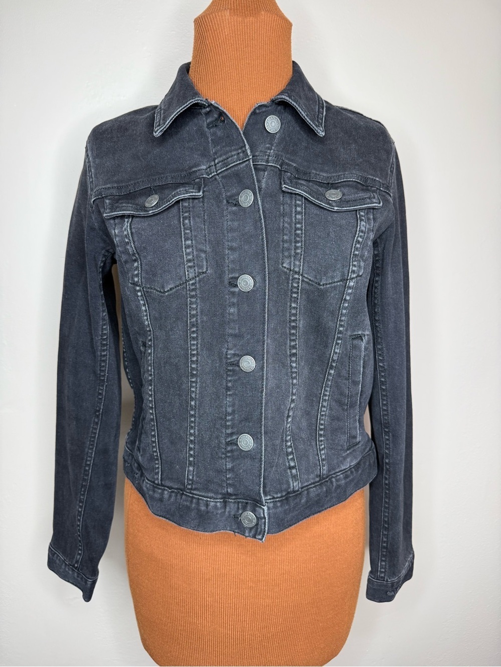 Banana Republic Black Washed Denim Jacket Pockets Size Small